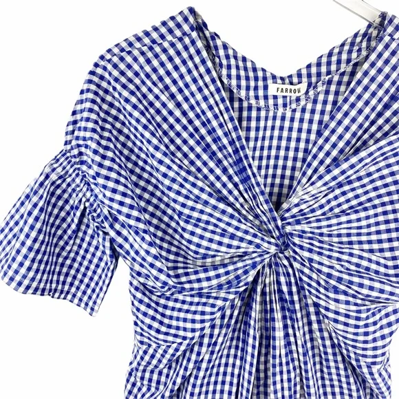 FARROW Daytona Blue Gingham Twist MIDI Dress Coastal Grandma M - Picture 4 of 8